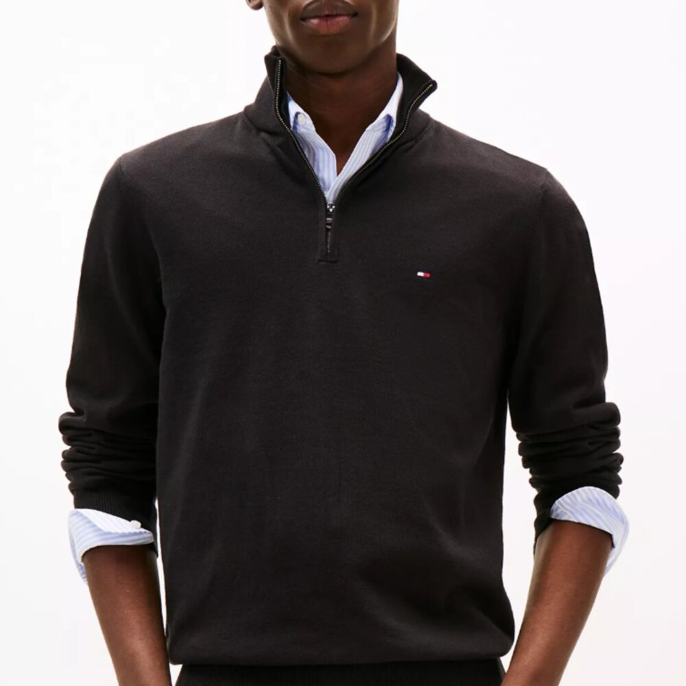 Tommy Hilfiger Men's Classic Quarter‎ Zip Sweater Black Medium